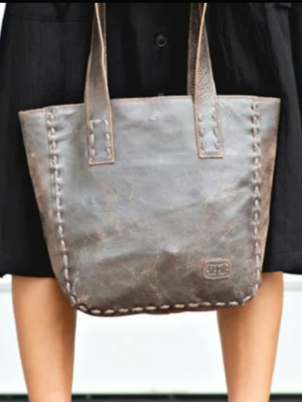 Bed Stu Classic Stevie Leather Tote Bag - Timeless Everyday Carryall Grey/Tan